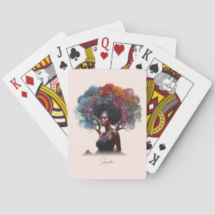 Afrikansk-amerikansk kvinna med Träd-adorned Hair Casinokort