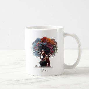 Afrikansk-amerikansk kvinna med Träd-adorned Hair Kaffemugg