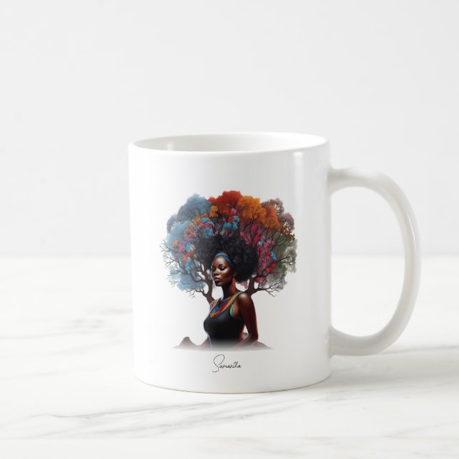 Afrikansk-amerikansk kvinna med Träd-adorned Hair Kaffemugg (Höger)