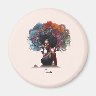 Afrikansk-amerikansk kvinna med Träd-adorned Hair Magnet