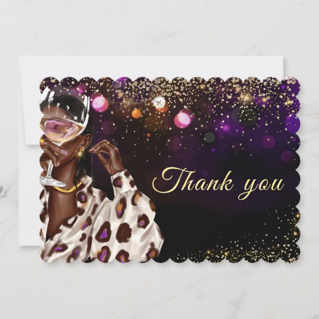 Afrikansk amerikansk kvinnofödelsedag tack kort (Framsida)