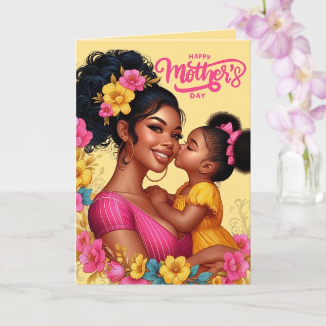 Afrikansk amerikansk Mamma och dotter Lycklig Mors Kort (Orkide)
