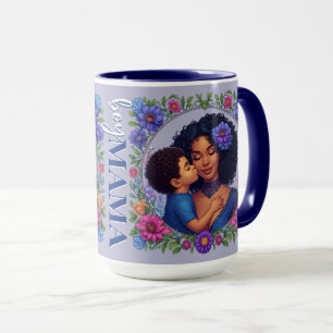 Afrikansk amerikansk Mamma & Son Sweet Kiss Mors d Mugg