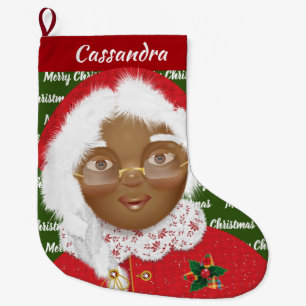 Afrikansk amerikansk Mrs Claus Girl-Helgdag Stor Julstrumpa