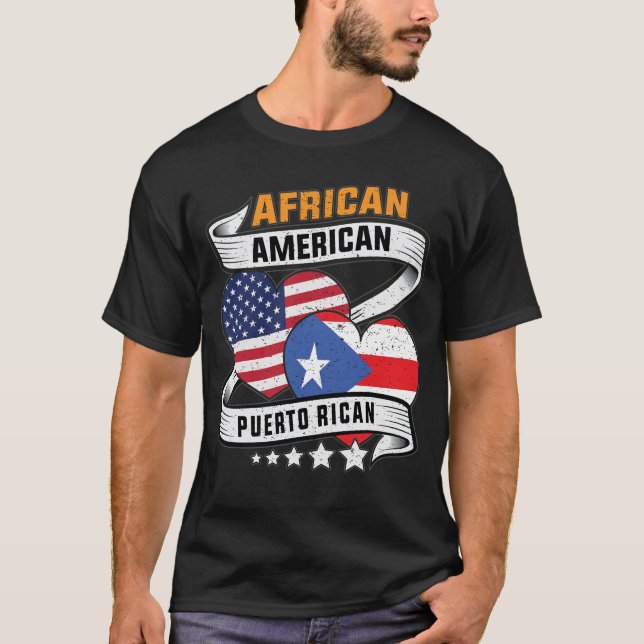 Afrikansk amerikansk och Puerto Rican flagga T Shirt (Framsida)