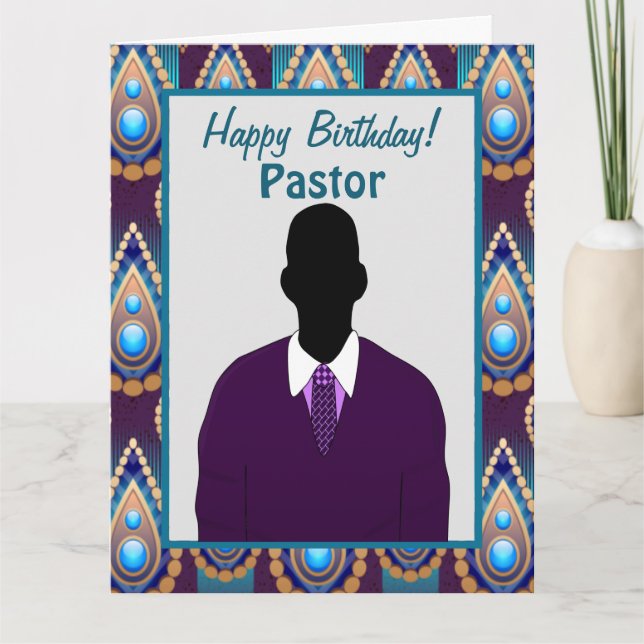 Afrikansk amerikansk pastor Ogee Background Birthd Kort (Framsida)