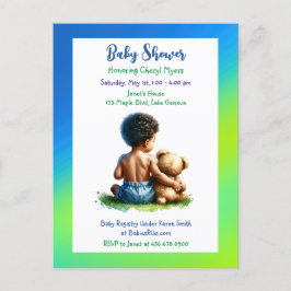 Afrikansk-amerikansk Pojke med Teddy Baby Shower Vykort