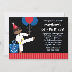Afrikansk amerikansk pojkvän Ballons Taekwondo Bir Inbjudningar