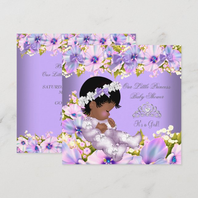 Afrikansk amerikansk princess Baby Shower Girl Lil Inbjudningar (Fram/baksida)