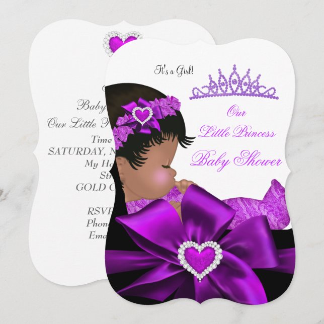 Afrikansk amerikansk princess Baby Shower Girl Lil Inbjudningar (Fram/baksida)