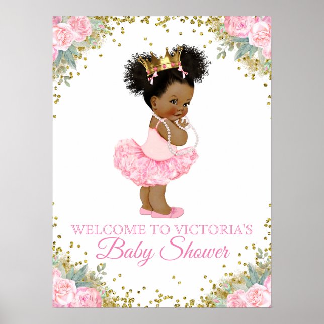 Afrikansk amerikansk princess Girl Baby Shower Sig Poster (Framsidan)