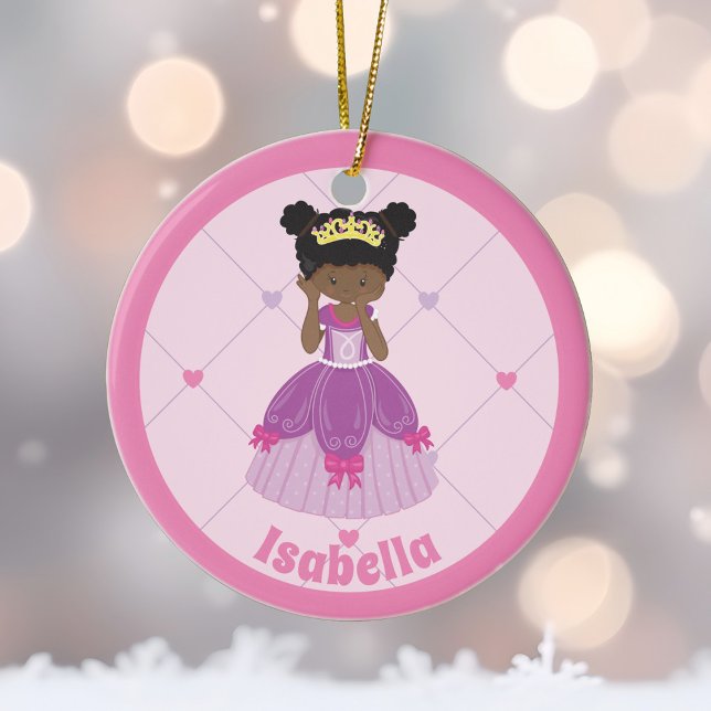 Afrikansk amerikansk prinsessa Cute Rosa jul Julgransprydnad Keramik (Skapare uppladdad)