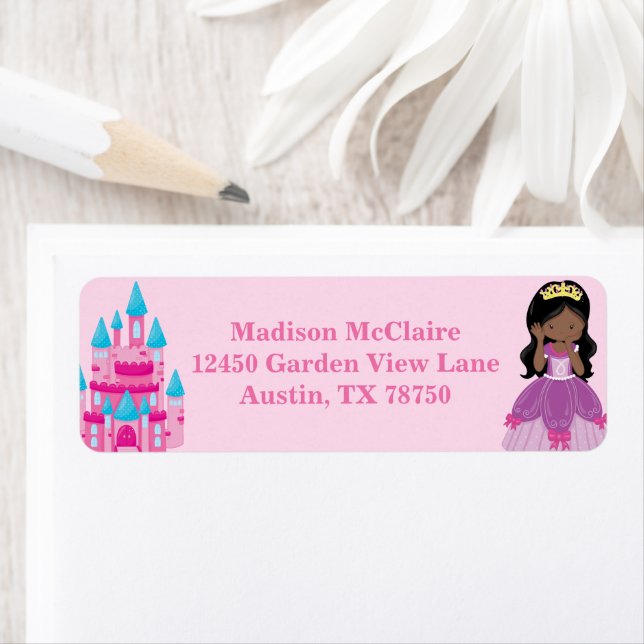 Afrikansk amerikansk prinsessa Cute Rosa Returadre Returadress Etikett (Insitu)