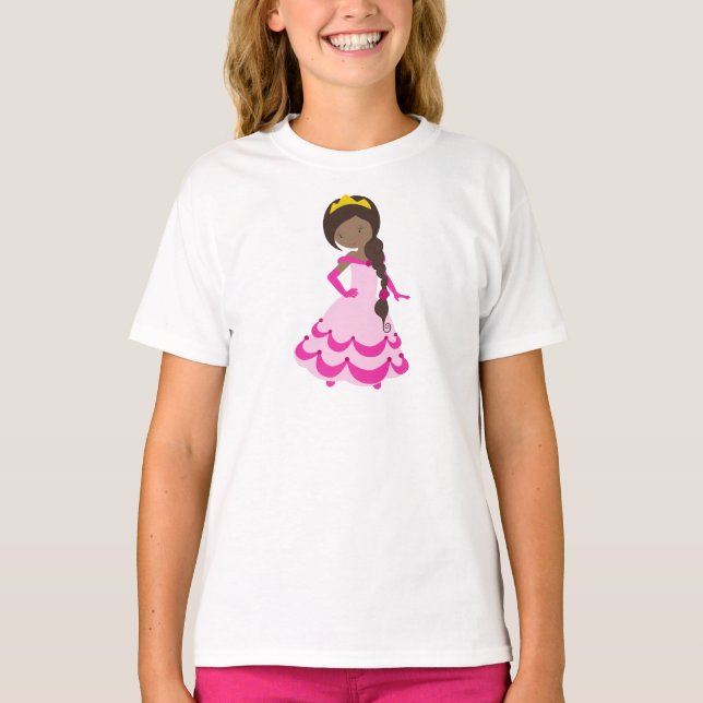 Afrikansk amerikansk prinsessa, Krona, Gown, Rosa  T Shirt (Framsida)