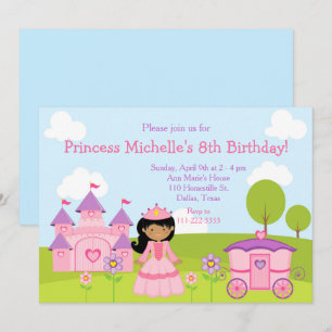 Afrikansk amerikansk prinsessa och Castle Birthday Inbjudningar