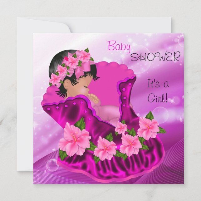 Afrikansk amerikansk Rosa Baby Shower Girl Plum Bl Inbjudningar (Framsida)