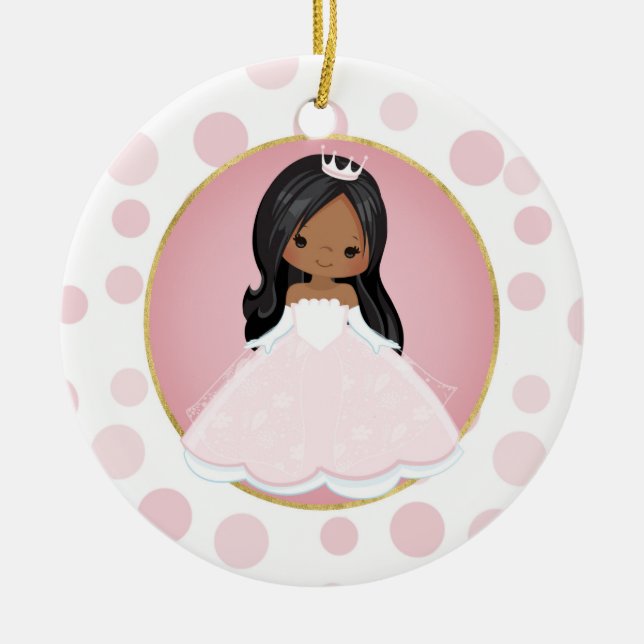 Afrikansk amerikansk Rosa Princess Julgransprydnad Keramik (Framsidan)