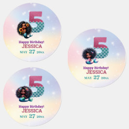 Afrikansk amerikansk Sjöjungfru 5 födelsedagen Klistermärke