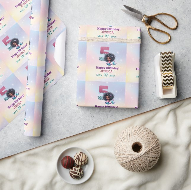 Afrikansk amerikansk Sjöjungfru 5 födelsedagen Presentpapper (Hantverk)