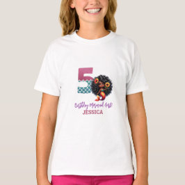 Afrikansk amerikansk Sjöjungfru 5 födelsedagen T Shirt