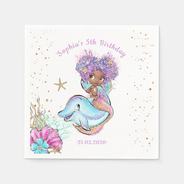 Afrikansk amerikansk Sjöjungfru Baby Shower Napkin Pappersservett (Framsidan)