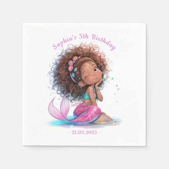 Afrikansk amerikansk Sjöjungfru Baby Shower Napkin Pappersservett (Framsidan)