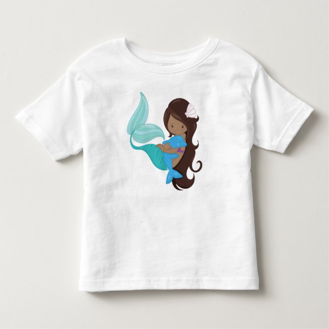 Afrikansk amerikansk Sjöjungfru, Brown Hair, delfi T Shirt (Framsida)