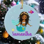 Afrikansk amerikansk Sjöjungfru Curly Hair Ethnic  Julgransprydnad Keramik<br><div class="desc">Den här designen kan vara personlig genom att välja det andra alternativet för anpassning. Kontakta mig på colorflowcreations@gmail.com eller använda alternativet chatta överst på sidan om du vill ha den här designen på en annan produkt eller behöver hjälp. Se mer av mina design eller följ mig på www.facebook.com/colorflowcreations, www.instagram.com/colorflowcreations, www.twitter.com/colorflowart...</div>