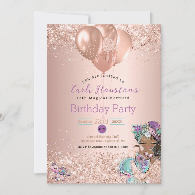 Afrikansk amerikansk Sjöjungfru Födelsedagsfest in Kort (Framsida)