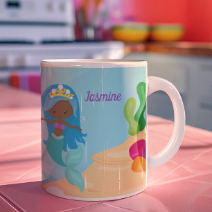 Afrikansk amerikansk Sjöjungfru Girl Cute Anpassni Kaffemugg