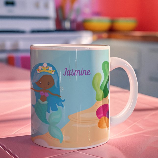 Afrikansk amerikansk Sjöjungfru Girl Cute Anpassni Kaffemugg (Skapare uppladdad)