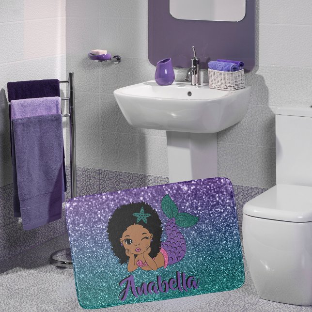 Afrikansk amerikansk Sjöjungfru Glitter Badrumsmatta (Skapare uppladdad)