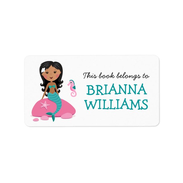 Afrikansk amerikansk sjöjungfru och sjömansbokskyl adressetikett (Framsidan)