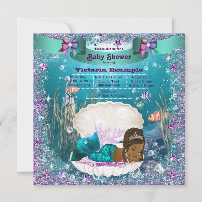 Afrikansk amerikansk Sjöjungfru Princess Baby Show Inbjudningar (Framsida)