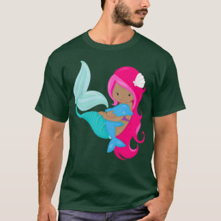 Afrikansk amerikansk Sjöjungfru Rosa Hair Dolphin T Shirt