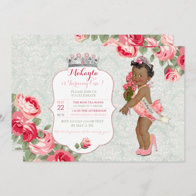 Afrikansk amerikansk Skönhetstävling Princess Baby Inbjudningar (Fram/baksida)