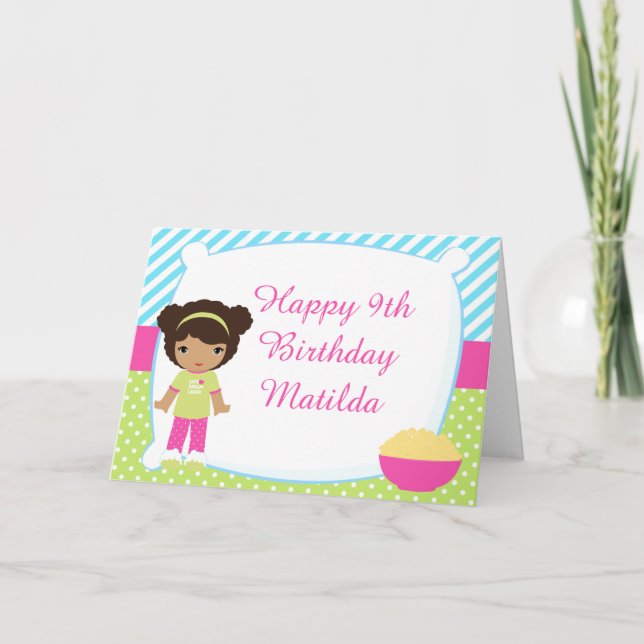 Afrikansk amerikansk Sleepover Slumber Party Birth Kort (Framsida)