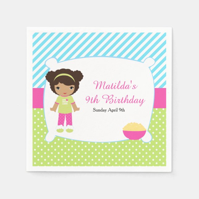 Afrikansk amerikansk Sleepover Slumber Party Birth Pappersservett (Framsidan)