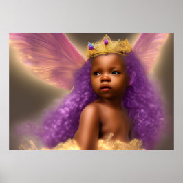 Afrikansk amerikansk söt flicka-fjäril-lila poster