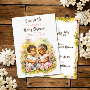 Afrikansk-amerikansk Twin Girl's Baby Shower Inbjudningar