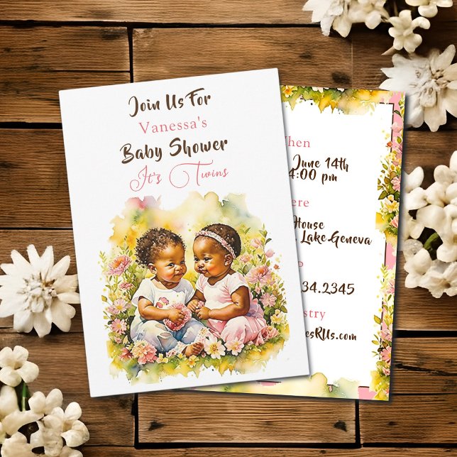 Afrikansk-amerikansk Twin Girl's Baby Shower Inbjudningar (Skapare uppladdad)