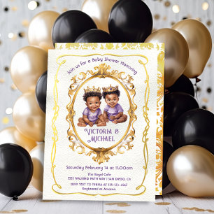 Afrikansk amerikansk Twin Guld Prince Baby Shower Inbjudningar