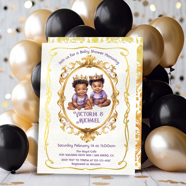 Afrikansk amerikansk Twin Guld Prince Baby Shower Inbjudningar (Skapare uppladdad)