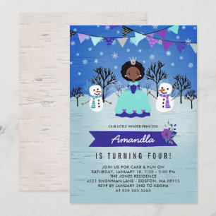 Afrikansk amerikansk Winter Princess Födelsedagsfe Inbjudningar