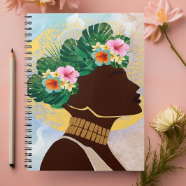 Afrikansk amerikansk Woman Blommigt Krona Anteckningsbok