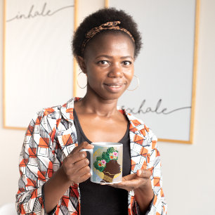 Afrikansk amerikansk Woman Blommigt Krona Kaffemugg