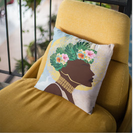 Afrikansk amerikansk Woman Blommigt Krona Kudde