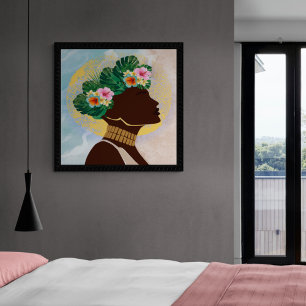 Afrikansk amerikansk Woman Blommigt Krona Poster