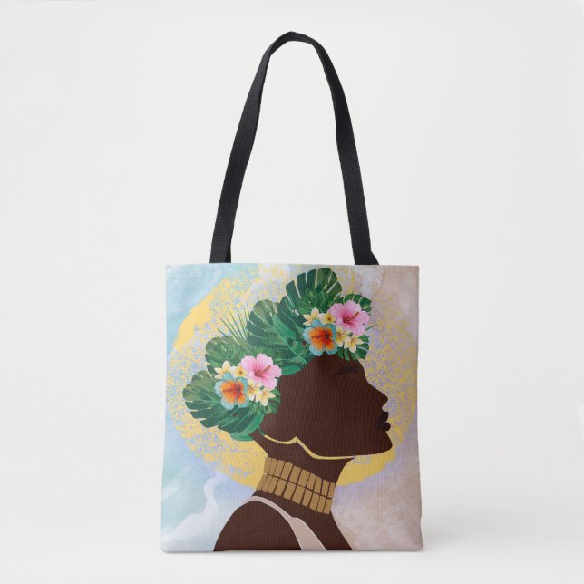Afrikansk amerikansk Woman Blommigt Krona Tygkasse (Framsida)