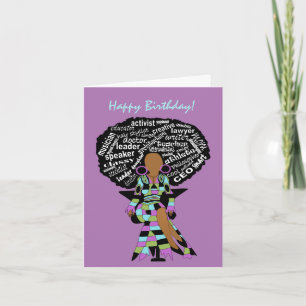 Afrikansk amerikansk Woman Ord Art Birthday-kort Kort